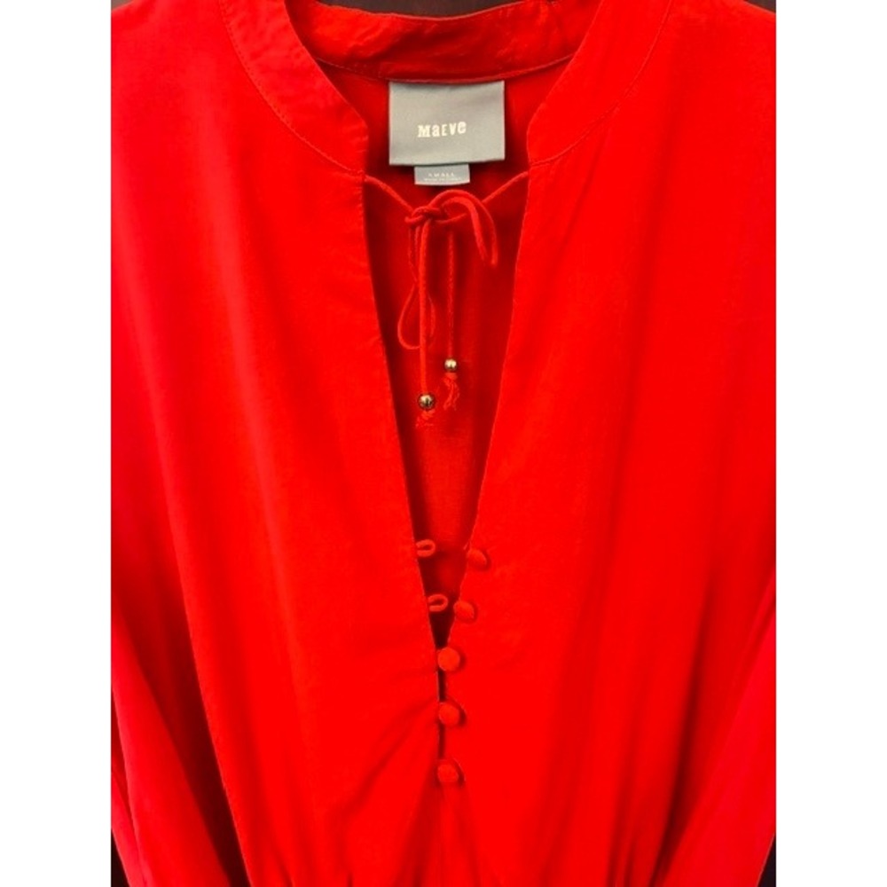 Maeve Mini Dress Womens Small Red Excellent Rayon Sleeveless Tie Neck Belted - Picture 3 of 8